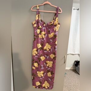 Zara Lavender Midi Dress with Yellow Floral Print